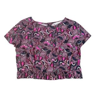 Zara Trafaluc Pink Floral Ruffle Crop Top Size Small